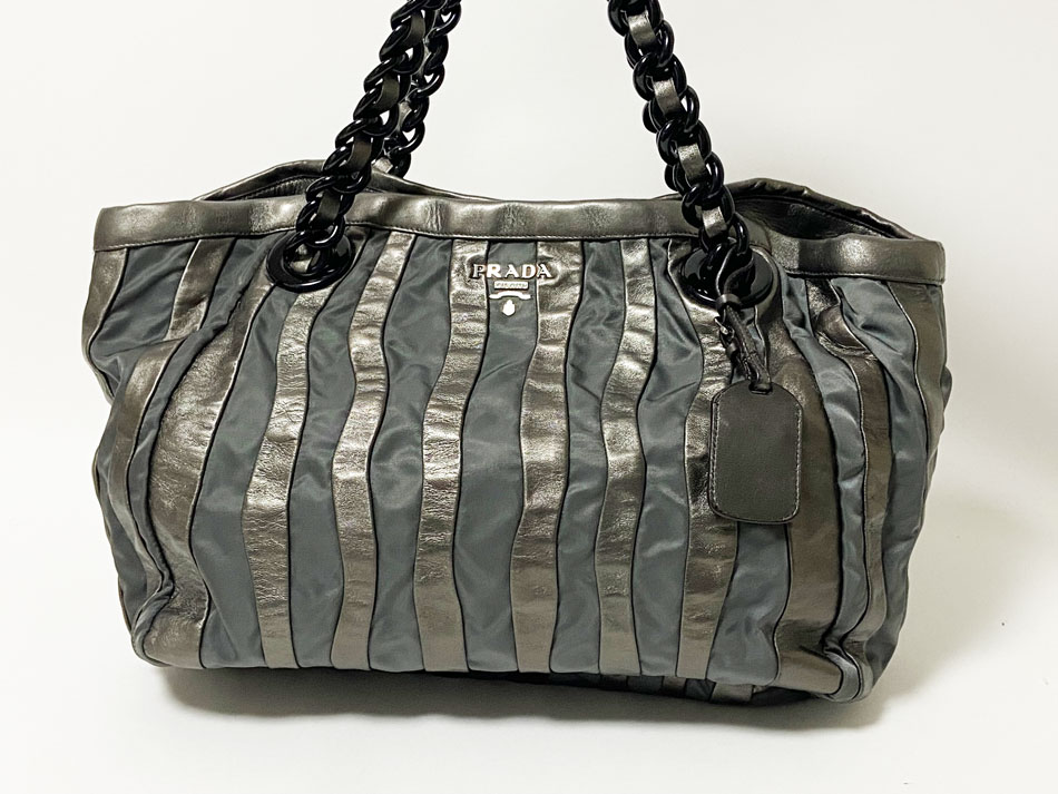 PRADA v_ `F[V_[obO U[ iC O[ TESSUTO NAPPA ARDESIA MORD BR3997 i yÁz