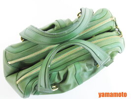 BVLGARIブルガリハンドバッグレザーグリーンゴールド金具【中古】
