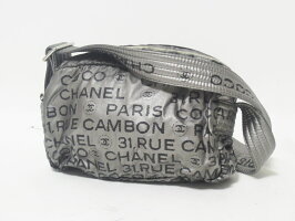 CHANELシャネルアンリミテッドショルダーバッグポーチ斜め掛けナイロンシルバーブラック【中古】