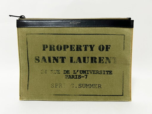 SAINT LAURENT PARIS サンローラン パリ クラッチバッグ ipadケース セカンドバッグ キャンバス レザー グリーン 397295 【中古】 SAINT LAURENT PARIS サンローラン パリ クラッチバッグ ipadケース セカンドバッグ キャンバス レザー グリーン 397295 【中古】