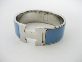 HERMESエルメスバングルブレスクリッククラックGMブルーシルバーエナメルメタル【中古】