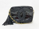 CHANEL シャネル エナメル レザー チェーンショルダーバッグ デカCC ブラック タッセル 訳アリ 【中古】