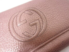 GUCCIグッチソーホー2つ折り長財布レザーメタリックピンク282414【中古】