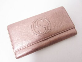 GUCCIグッチソーホー2つ折り長財布レザーメタリックピンク282414【中古】