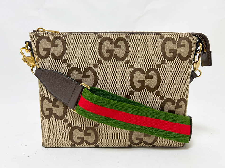 GUCCI グッチ ジャンボGG メッセンジャーバッグ ショルダーバッグ クラッチバッグ シェリーライン キャンバス レザー ベージュ 699130 新品同様【中古】