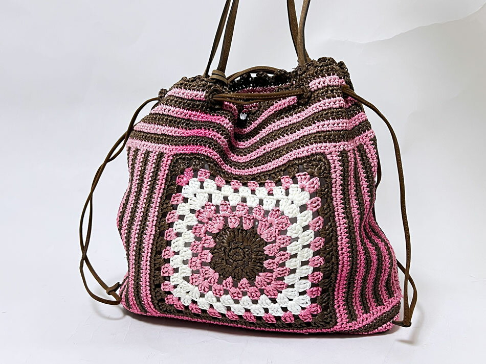 miu miu ミュウミュウ RAFIA ラフィア ショルダーバッグ 巾着 ピンク ブラウン 編み込み 限定品 RR2010 【中古】