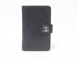 CHANELシャネルキャビアスキン2つ折り財布ファスナー小銭入れブラックシルバー金具【中古】