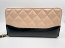 CHANEL シャネル ファスナー 長財布 ロングジップ ガブリエル ドゥ シャネル カーフスキン ベージュ ブラック A84388 美品 【中古】