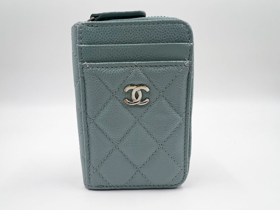 Rakuten - CHANEL シャネル ジップコインパース マトラッセ　コインケース 小銭入れ カードケース 財布 グレインドカーフスキン キャビアスキン ブルーグレー AP1650 美品【中古】