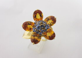 VanCleef&ArpelsVCAヴァンクリーフ&アーペルリング指輪ハワイハワイアンシトリンブルーサファイヤ53美品【中古】