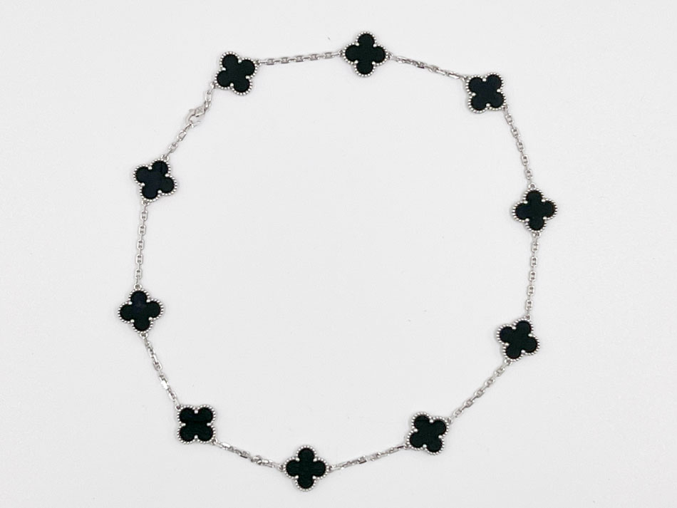 Van Cleef&Arpels VCA ヴァンクリーフ&アーペル ヴィンテージ アルハンブラ ネックレス オニキス 10モチーフ 750 K18 WG ホワイトゴールド VCARP3S100 保証書 美品【中古】のサムネイル