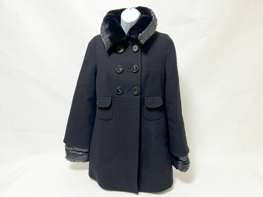 MONCLER モンクレール レディース ダウンコート CALAIS ウール ナイロン ラヴィット ファー襟巻 ブラック サイズ:2【中古】 MONCLER モンクレール レディース ダウンコート CALAIS ウール ナイロン ラヴィット ファー襟巻 ブラック サイズ:2【中古】