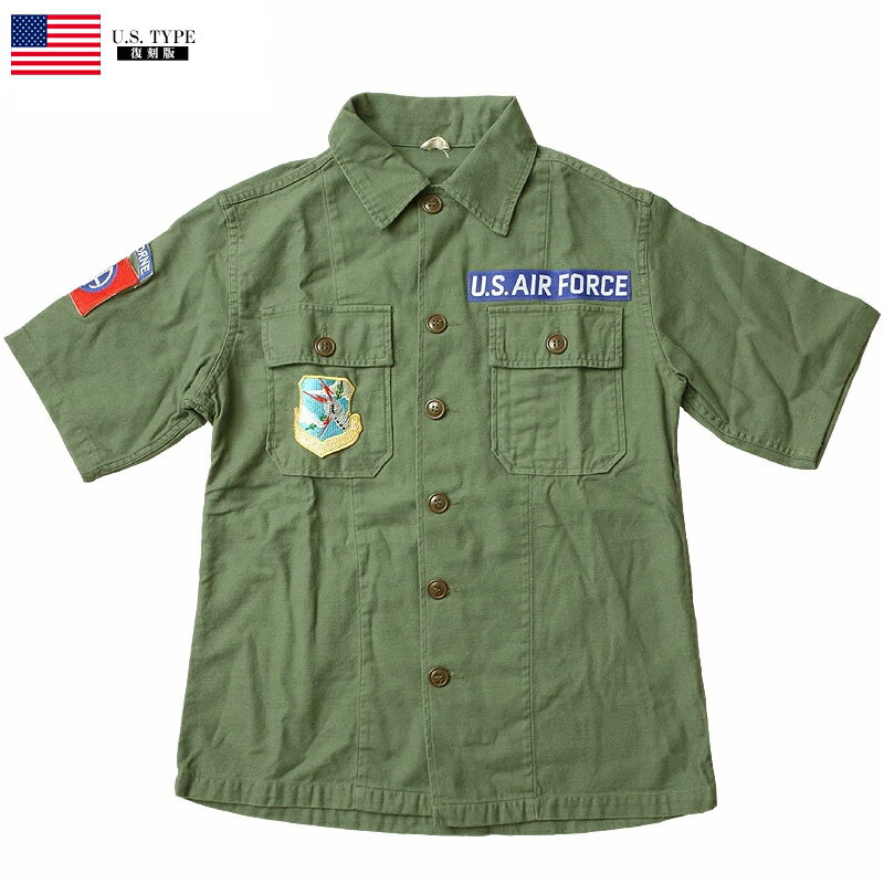 10%OFF!■米軍タイプ OG-107ファティーグシャツ 半袖『AIR FORCE』B ミリタリーシャツ #JS155YNAB OG107 パッチ ワッペン付...