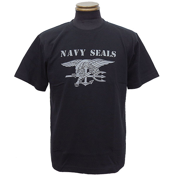 1点ならメール便可 オリジナルプリント 半袖Tシャツ 『NAVY SEALS ラージロゴ』 【ブラックxグレー】