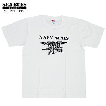 1点ならメール便可 オリジナルプリント 半袖Tシャツ 『NAVY SEALS ラージロゴ』 【ホワイトxブラック】