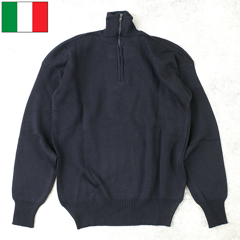 乐天商城 - イタリア軍 AMI プルオーバー ハーフジップセーター ネイビー デッドストック JW080NN 空軍 AF エアフォース ニット ハイネック 防寒 保温 カジュアル 春 秋 冬 メンズ 男性 実物ミリタリー 軍物 軍モノ 未使用品