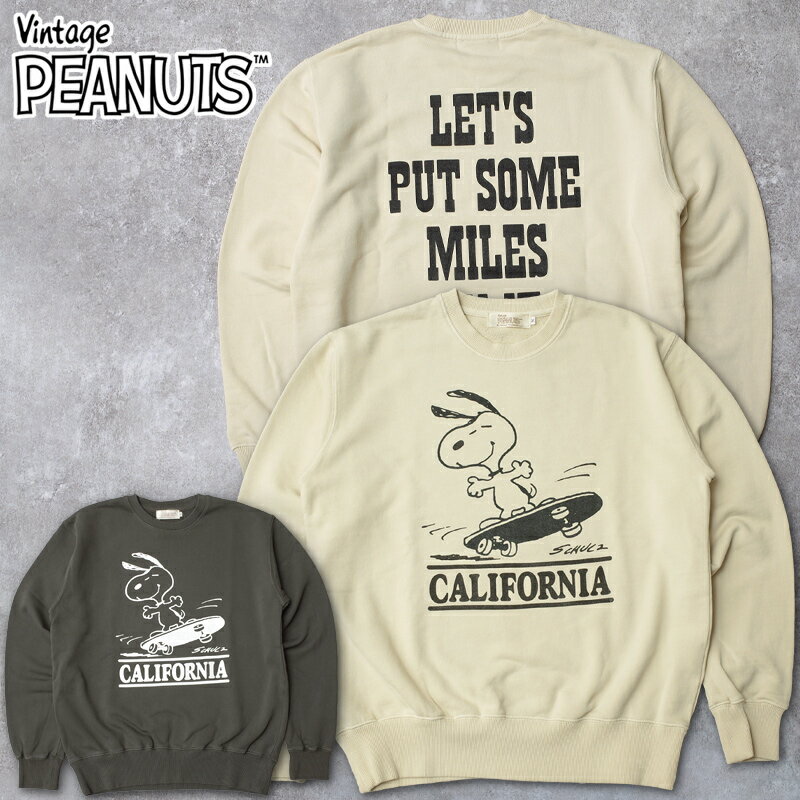 Vintage PEANUTS ヴィンテージピーナッツ #SMJS-021 長袖 ピーナッツ ピグメント クルーネック スウェットシャツスヌーピー ピーナツ トレーナー メンズ 男性 トップス ロングスリーブ カジュアル アメカジ 春 秋 冬