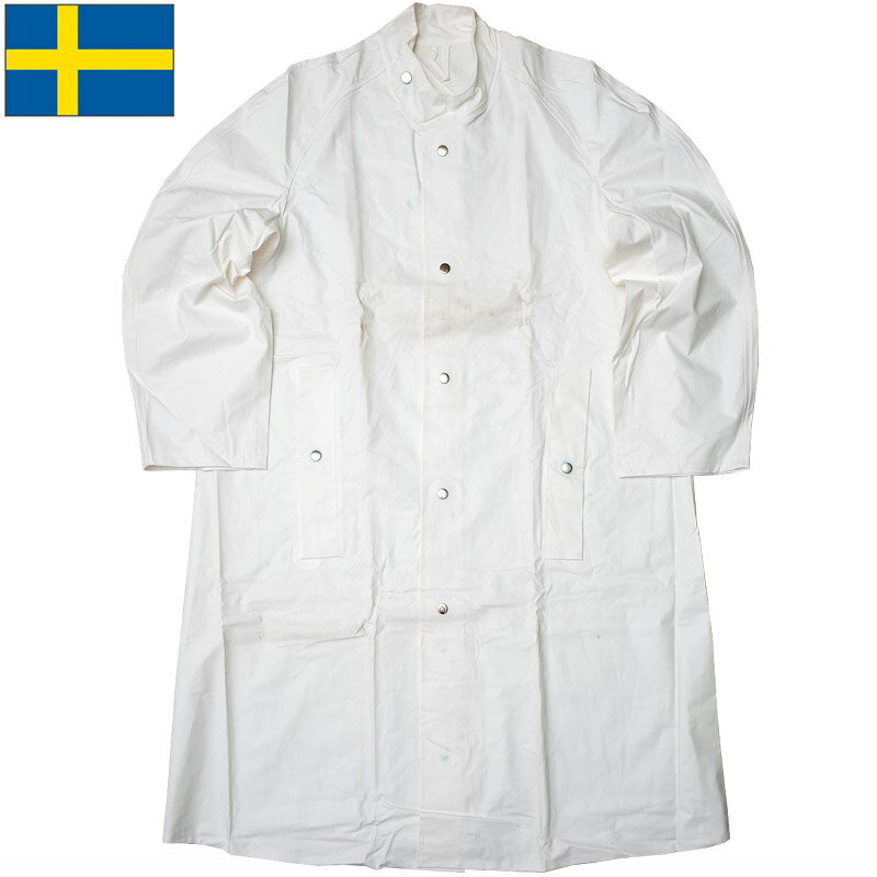 スウェーデン軍 PVC レインコート ホワイト デッドストック JR034NN SWD 防水 オーバーコート 白 ビニール 雨具 雨合羽 実物ミリタリー 軍モノ...