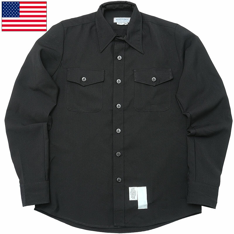 米軍 CPO 長袖シャツ ブラック デッドストック JS192NN アメリカ軍 US NAVY 薄手 ポリエステルウール 黒 ロングスリーブ ドレスシャツ
