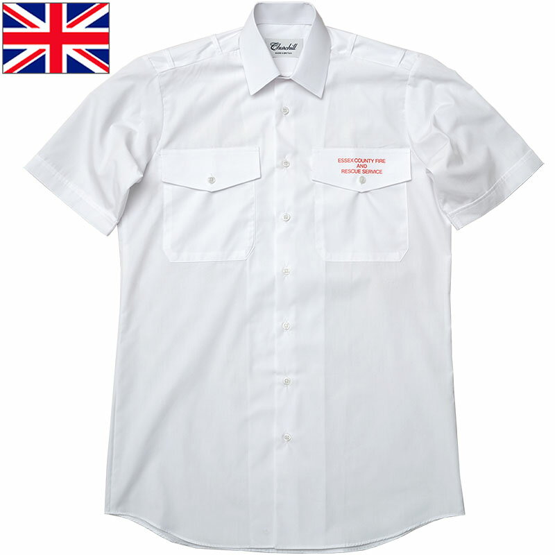 イギリス ファイヤーマン カッターシャツ 半袖 ホワイト デッドストック JS213NN 英国 エセックス州消防救助局 ファイヤー アンド レスキュー サービス ショートスリーブ Yシャツ ワイシャツ …