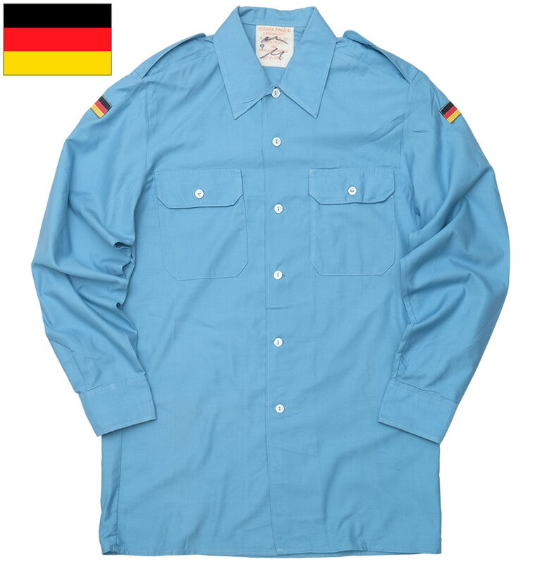 ドイツ軍 マリーン フィールドシャツ 長袖 ポリコットン ブルー USED JS210UN ドイツ海軍 NAVY デッキ ..