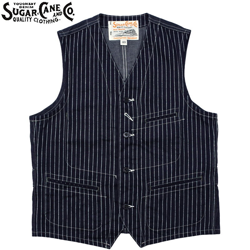 SUGAR CANE シュガーケーン #SC12654 9oz. ウォバッシュストライプ ワークベストメンズ 男性 ミリタリー アメカジ デニム 縦縞 9オンス ワークウエア