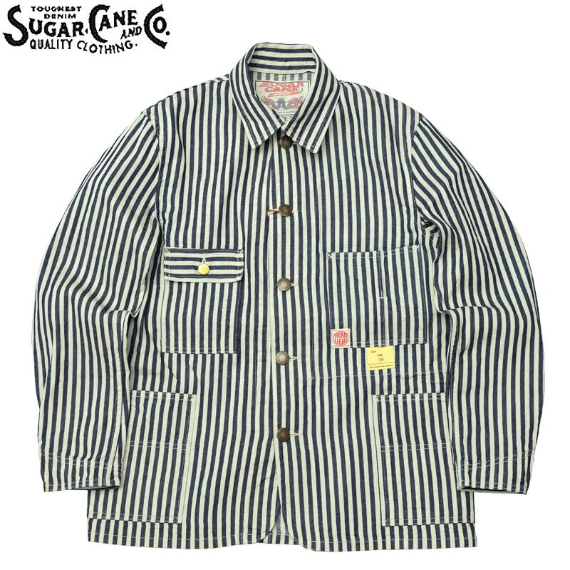 ノベルティープレゼント SUGAR CANE シュガーケーン SC15306 HEADLIGHT×FICTION ROMANCE NOS 7oz.1/4 インディゴ ストライプ ワークコートメンズ 男性 ジャケット アウター カジュアル アメカジ ミリタリー ヘッドライト