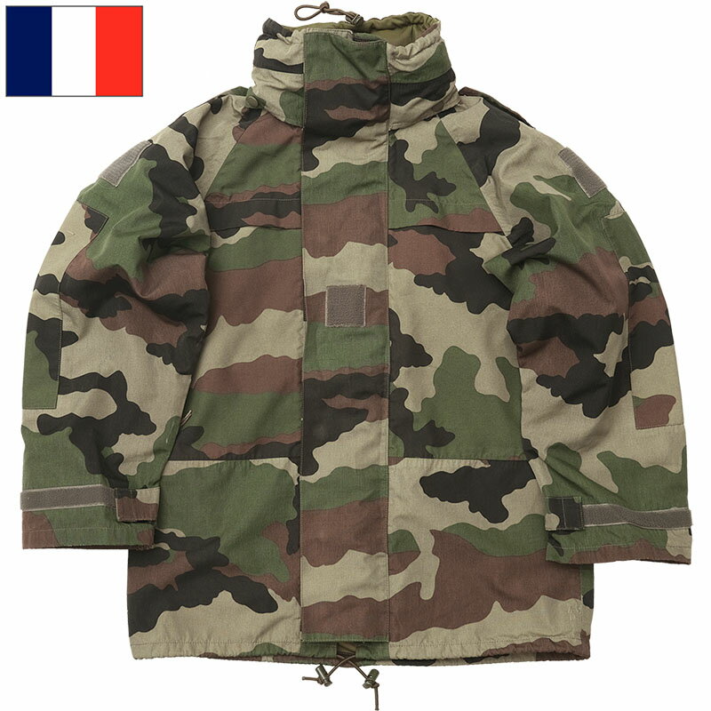 フランス軍 3レイヤー 防水 マイクロファイバーパーカー CCEカモ 前期型 USED JP108UN フレンチアーミー 仏軍 防水 透湿 防風 フード付き レ...