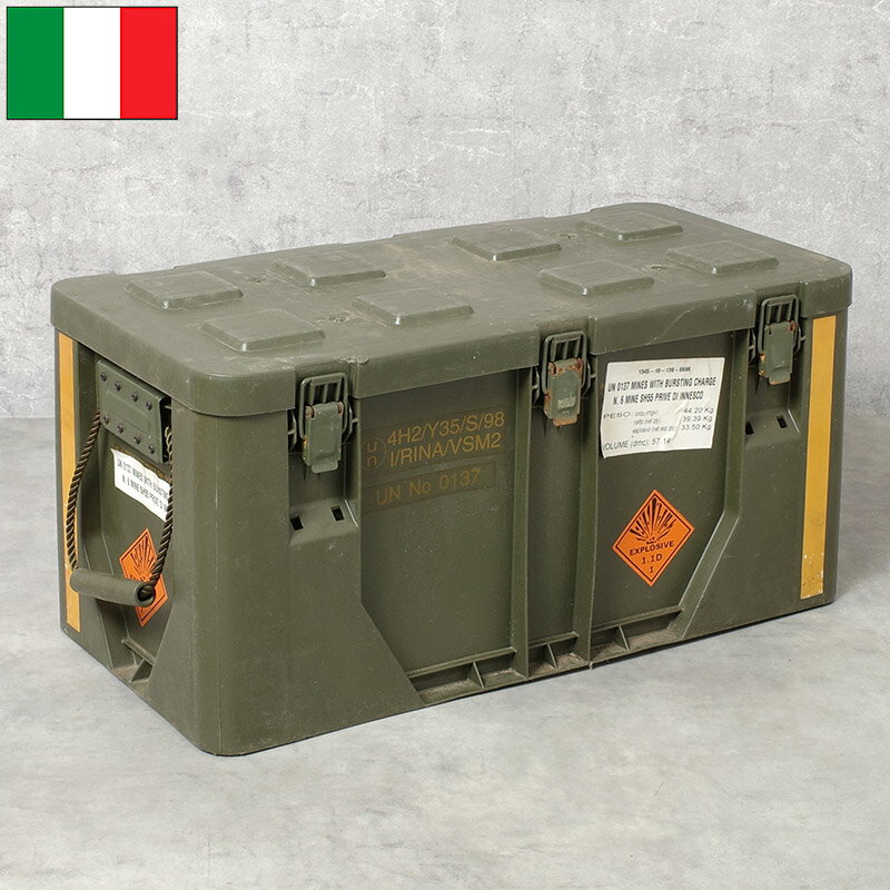 乐天商城 - イタリア軍 トランスポート プラスチックボックス オリーブ USED BX229UN コンテナ SH55対戦車地雷 輸送箱 UN0137 アンモボックス アーモ AMMO 弾薬箱 収納ケース ストック 運搬 工具入れ 小物入れ ガレージ インテリア ディスプレイ 実物ミリタリー 軍物 軍モノ