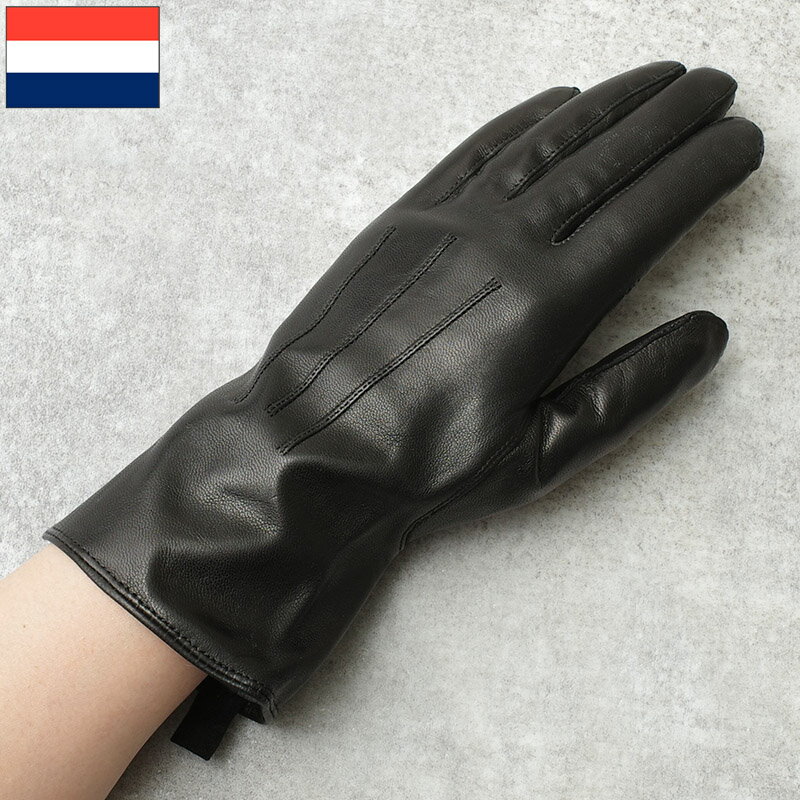 メール便可 オランダ軍 レザーグローブ ブラック デッドストック GG059NN KL 手袋 ウィンター 防寒 本革 ウール 黒 正装 ドレス パレード 女性 ...