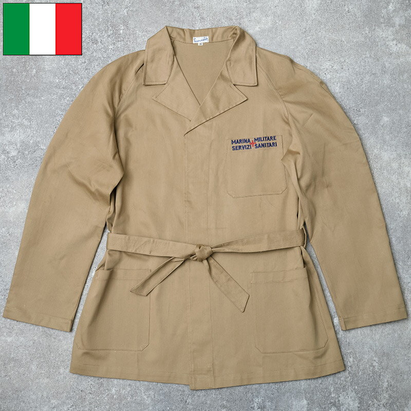 乐天商城 - イタリア軍 MM ホスピタルジャケット カーキ デッドストック JJ401NN 海軍 NAVY ワークウェア ワーカー 上着 羽織り カジュアル コットン ベージュ タン 男性 メンズ 実物ミリタリー 軍物 軍モノ 未使用品