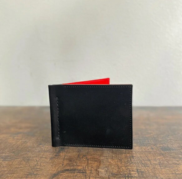 二つ折りマネークリップ ブラックxレッド