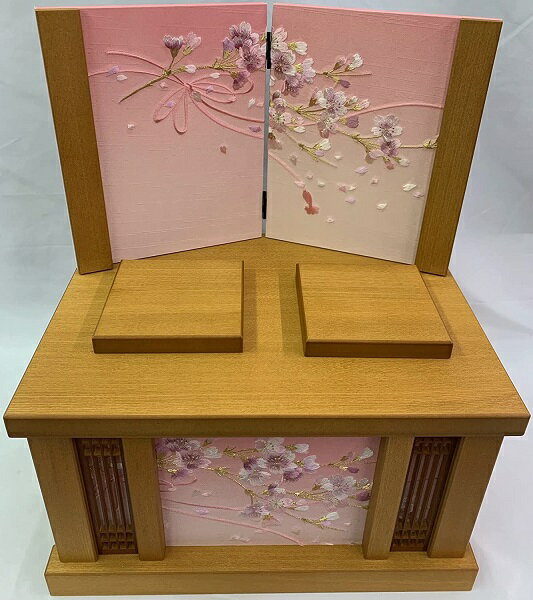 35cm リボン桜 収納箱・屏風セット 1R3-2 S23-2親王飾り　雛祭り　ひな祭り　雛人形　収納飾り　飾り台　道具のみ　雛道具　ひな道具　海外へのお土産　お雛様　おひな様　ひな人形　桃の節句　日本文化　日本伝統　日本土産　ギフト　プレゼント　和風インテリア　桜