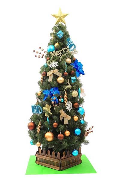 180cmスリム装飾ライト付ツリーセット29-14青金茶