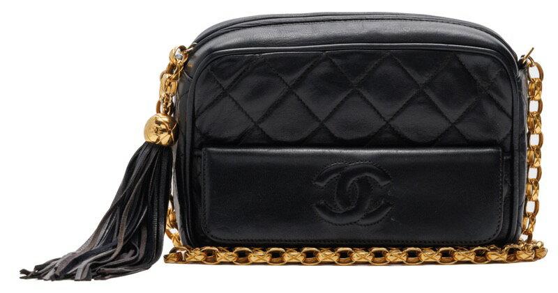 CHANEL【シャネル】マトラッセ ココマーク フリンジ付き ビジュチェーンショルダー ラムスキン 黒（ゴールド金具）ショルダーバッグ ミニショルダーバッグ レディースバッグ レディースバッグ ハイブランド【中古】【送料無料】