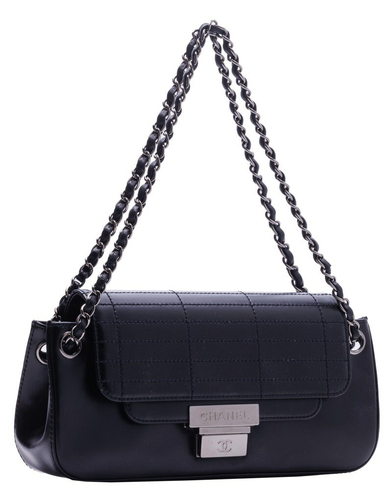 CHANEL【シャネル】ココマーク プッシュロック ダブルフラップ チェーンショルダー カーフレザー 黒（シルバー金具） レディースバッグ 【中古】【送料無料】【ブランドショップ山本屋】