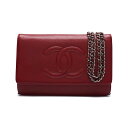 CHANEL【シャネル】ココマーク チェーンウォレット キャビアスキン 赤（シルバー金具） レディースウォレット 折財布 レディース財布 【中古】【送料無料】