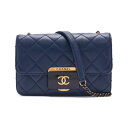 CHANEL【シャネル】マトラッセ プッシュロック チェーンショルダー カーフスキン ネイビー（ゴールド金具）ショルダーバッグ レディース 【送料無料】【中古】