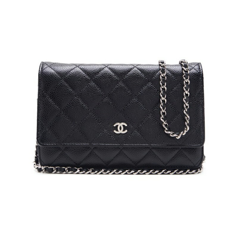 CHANEL【シャネル】マトラッセ チェーンウォレット キャビアスキン 黒（シルバー金具） レディースウォレット 折財布 レディース財布 【中古】【送料無料】