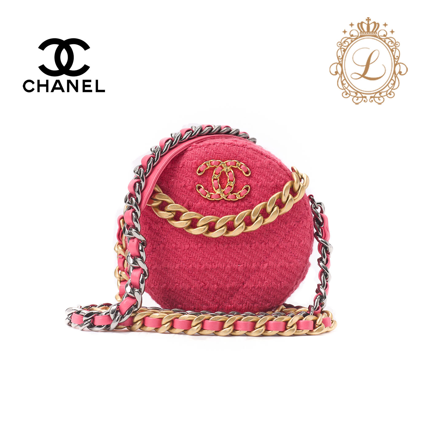 CHANEL シャネル シャネル19 マトラッセ チェーンショルダー ツイード ピンク（ゴールド×シルバー金具） トートバッグ レディーストートバッグ レディースバッグ ハイブランド【中古】【送料無料】のサムネイル