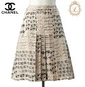 【返品可】CHANEL シャネル ココマーク ロゴ カメリア プリーツ スカート ボトムス 38 シルク アイボリー ブランド アパレル