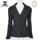 【返品可】CHANEL シャネル ロゴボタン ロゴマーク ジャケット アウター コート 長袖 トップス 38 黒 ブランド アパレル