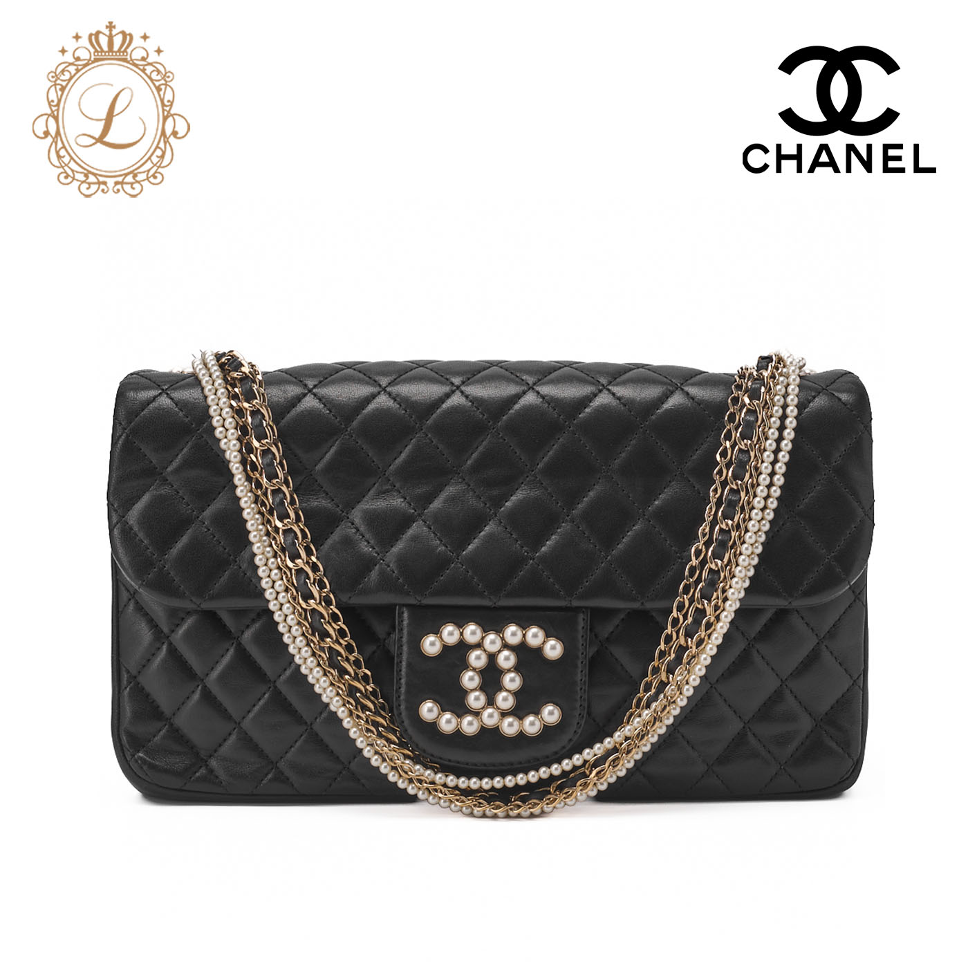 CHANEL シャネル ショルダーバッグ マトラッセ パール ココマーク チェーンショルダー ラムスキン 黒 ゴールド金具 レディースバッグ ブランド【中古】【送料無料】