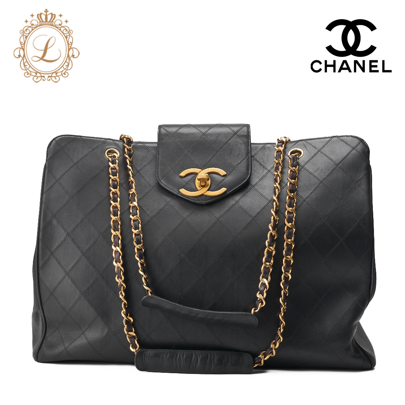 CHANEL シャネル ショルダーバッグ スーパーモデル マトラッセ ビコローレ ダブルチェーンショルダー ラムスキン 黒 ゴールド金具　レディースバッグ　ブランド【中古】【送料無料】のサムネイル