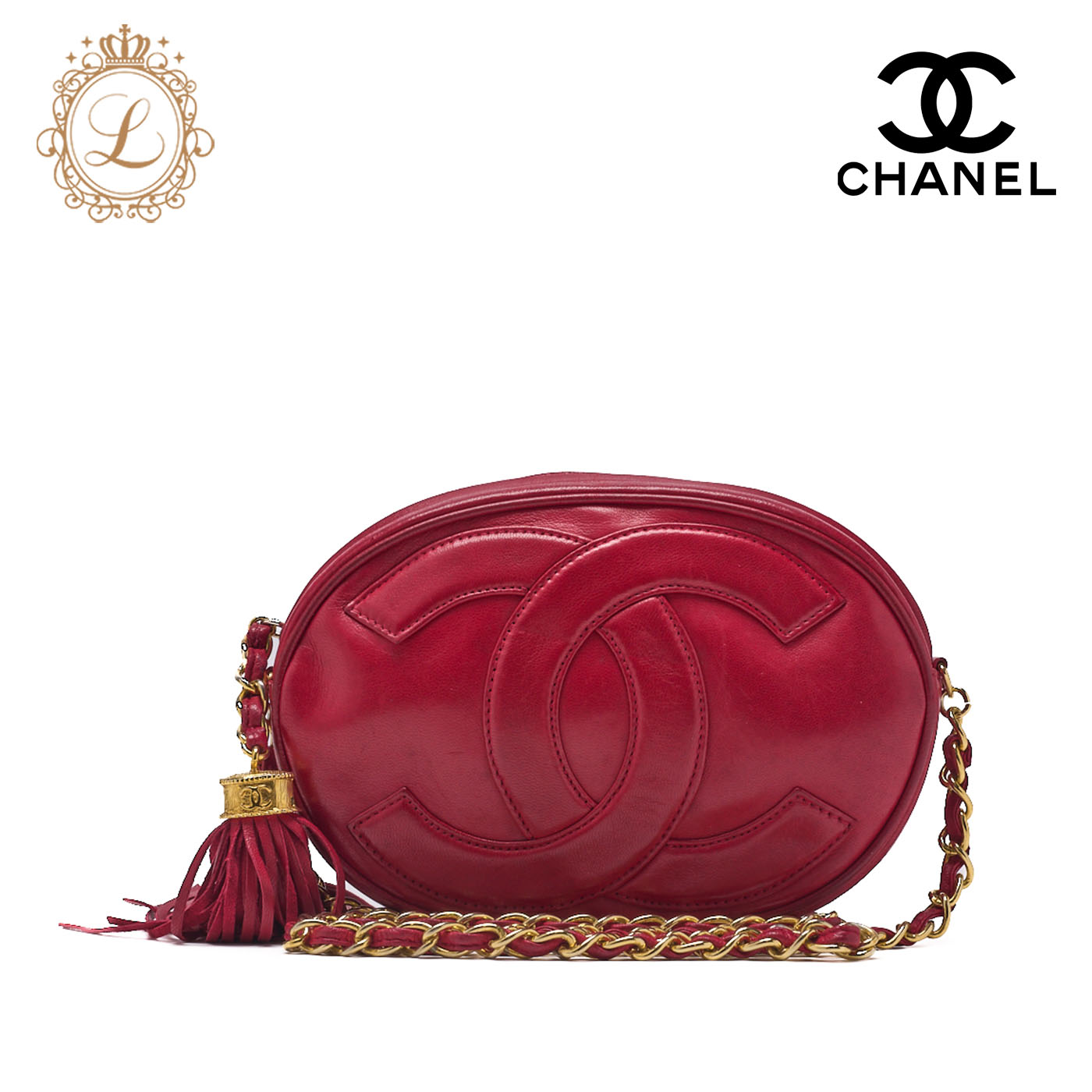 CHANEL シャネル ココマーク フリンジ付き チェーンショルダー ラムスキン 赤(ゴールド金具)ショルダーバッグ レディースバッグ ハイブランド【中古】【送料無料】