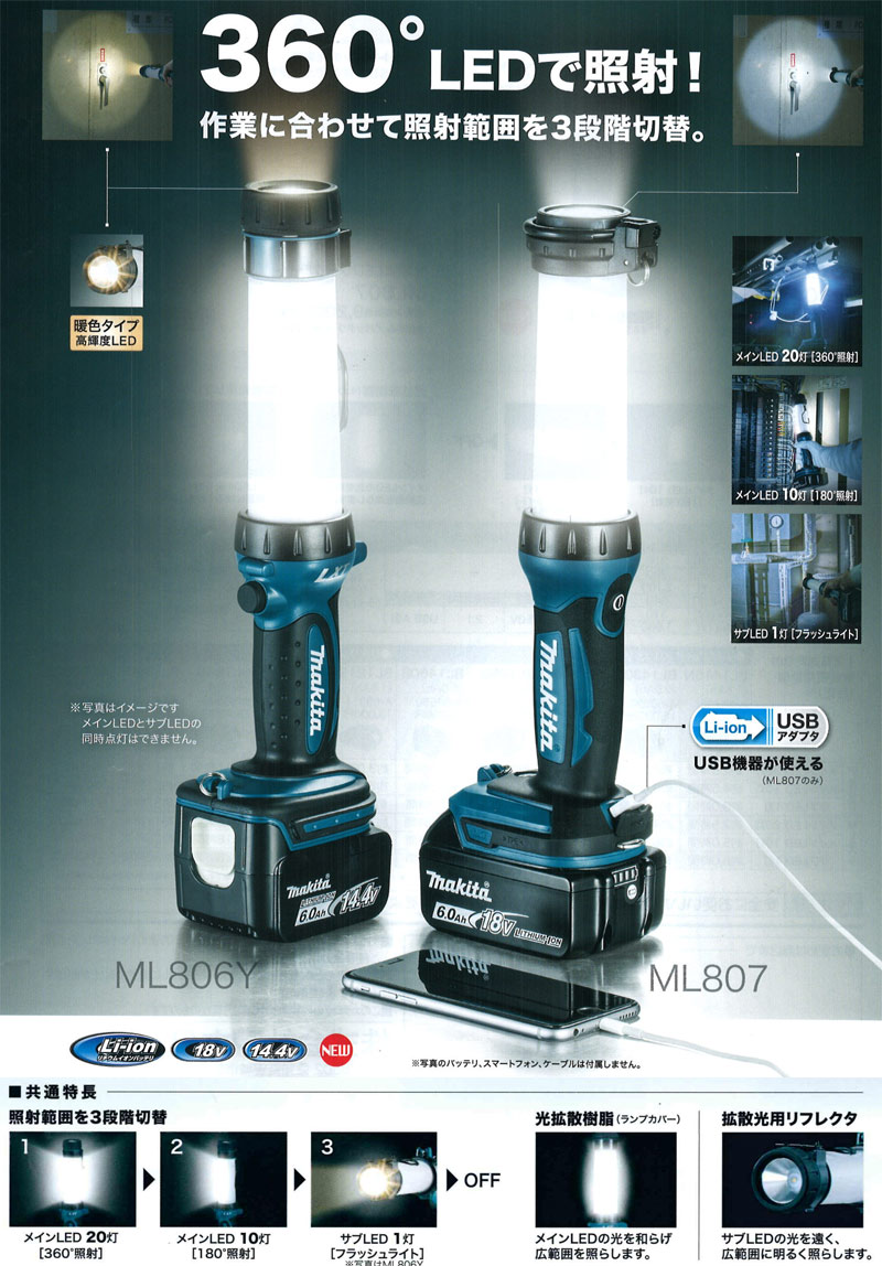 【正規店】 マキタ 充電式LED ワークライト ML806Y 本体のみ/バッテリ・充電器別売 防災用品としても大活躍 yamamura-10006595 マキタショップヤマムラ京都 サンプル画像3