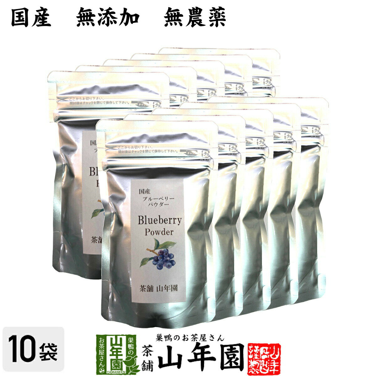 【国産】 ブルーベリー粉末 50g×10袋セット 無農薬で栽培されたブルーベリーを粉末に 無添加 果実本来の甘みをアイス ヨーグルトに 健康 送料無料 国産 緑...
