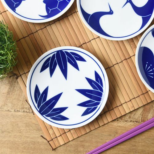 小田陶器 engi紋 えんぎもん 12cm小皿 竹/染付 日本製 美濃焼 和食器 丸皿 丸プレート