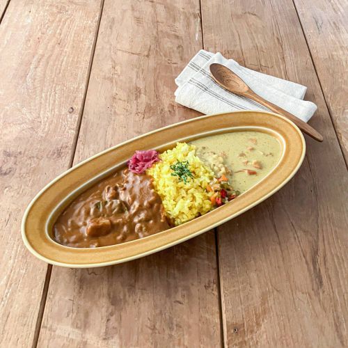 深山(miyama.) いつものカレー皿 ブラウン(ラッカ31cmポワソン深皿) 日本製 美濃焼 洋食器 長皿 変形皿 ロングプレート
