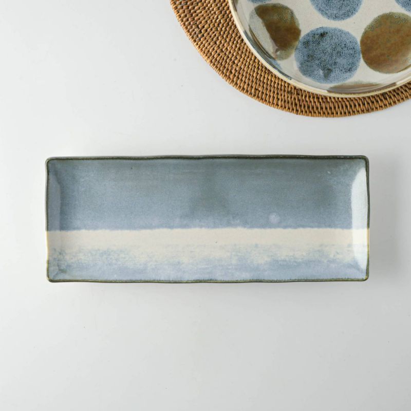 Brush Blue 長角皿 ツートンブルー 27.5 cm 日本製 美濃焼 和食器 角皿 スクエアプレート 角プレート 四角皿